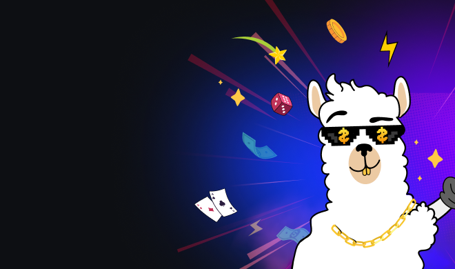 Mascotte LamaBet che presenta il pacchetto di benvenuto del casino online