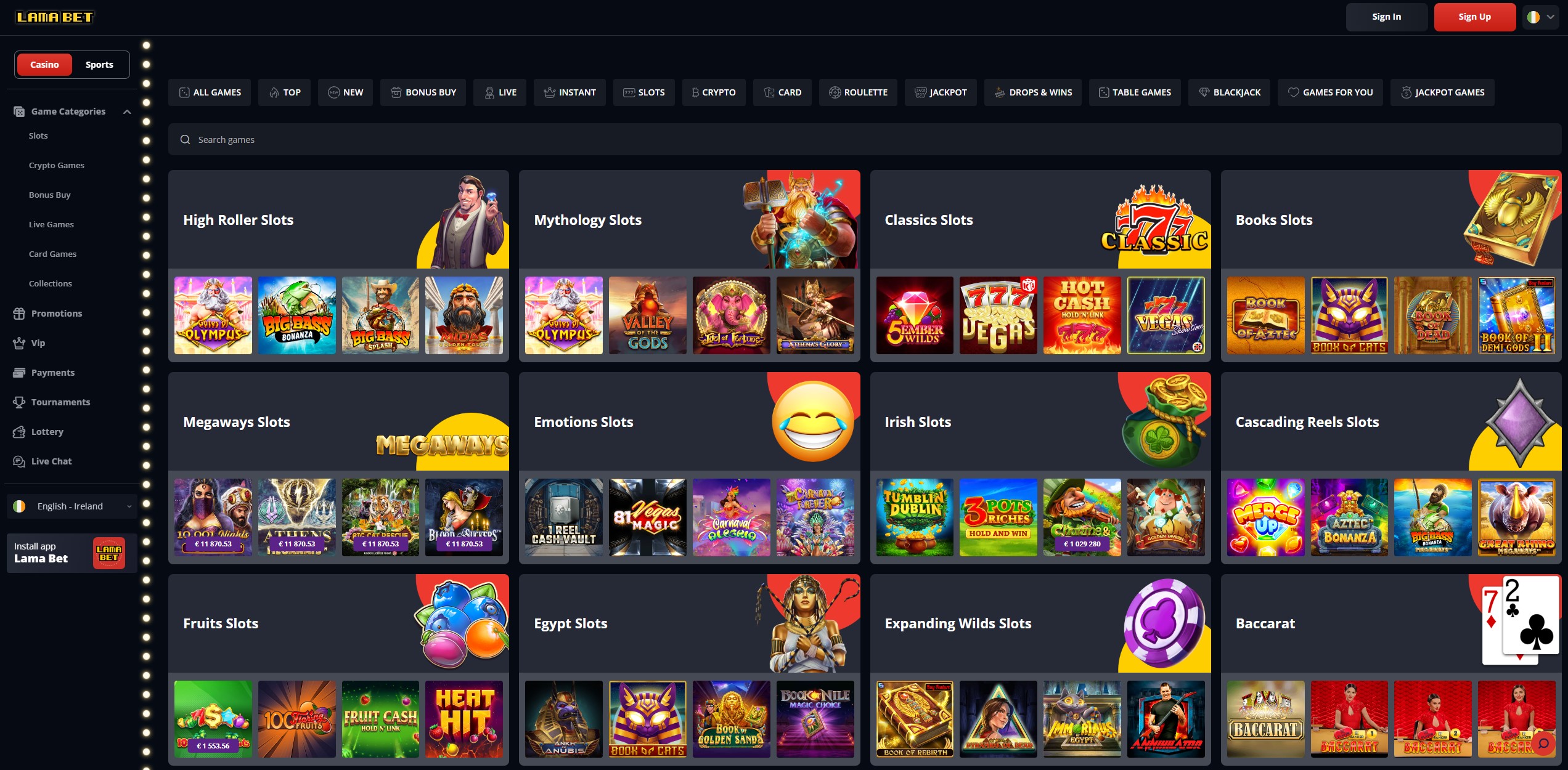 Collage delle slot machine più popolari su LamaBet
